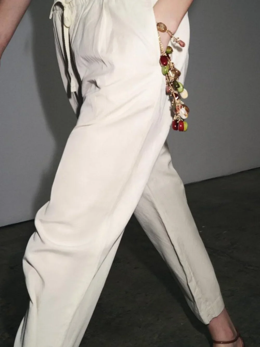 ZARA ZW Collection Wide Leg Jogger Pants Ecru Linen Blend XL NWT